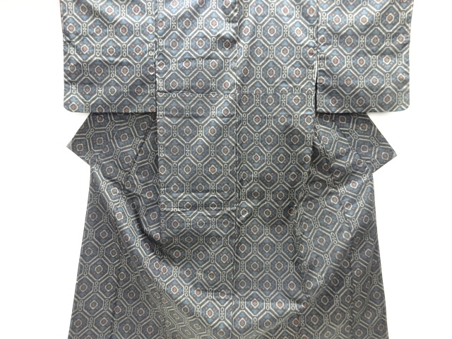 JAPANESE KIMONO / OMESHI KIMONO & MICHIYUKI COAT ENSEMBLE / SILK / NISHIJIN / WOVEN SHOKKO & FLOWERS